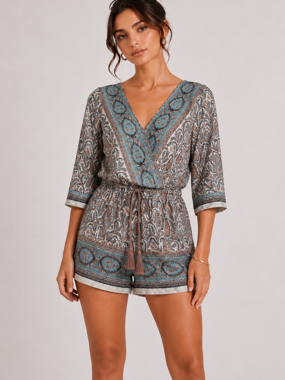 Chelsea & Violet Paisley Boho Wrap Romper Small